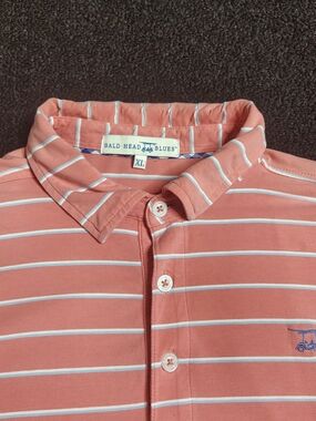 Bald Head Blues Pink White Blue Striped Golf Tech Performance Polo Men's XL